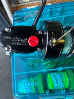 Garcia Mitchell 302 Salt Water Reel with Plano Tackle Box and Gear