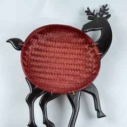 Vintage Christmas Reindeer Holiday Serving / Decorative Basket.