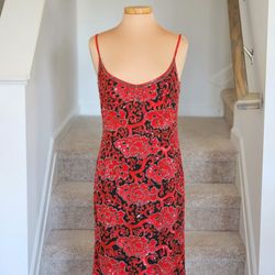 GORGEOUS Vintage Women's Designer Escada Red/Black Silk Sequin Dress!
