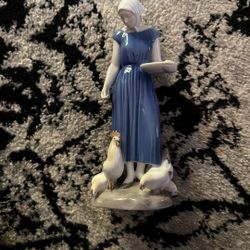 Bing & Grounds Denmark Porcelain Figurine “Girl Feeding Chicks”