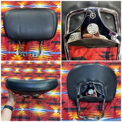 HARLEY DAVIDSON Genuine Chrome Sissy Bar Upright Backrest Pad Black Leather
