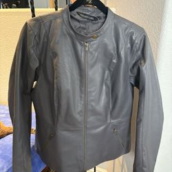 Women’s Dark Gray COLLEEN LOPEZ Faux Leather Jacket NEW 