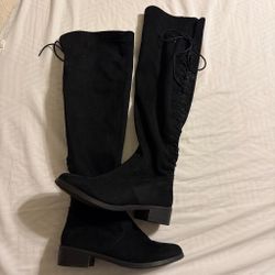 Black Suede Over-the-Knee Lace-Up Boots