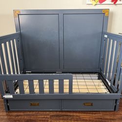 Convertible Crib with Storage Drawer – Navy Blue