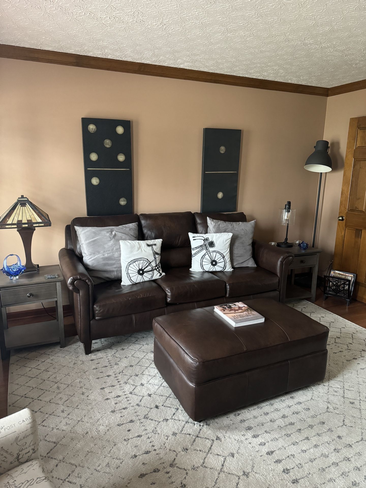 Brown Leather Couch And Ottoman 