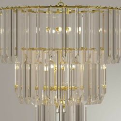 9-Light Polished Brass Chandelier With Beveled Acrylic Crystal Shades
