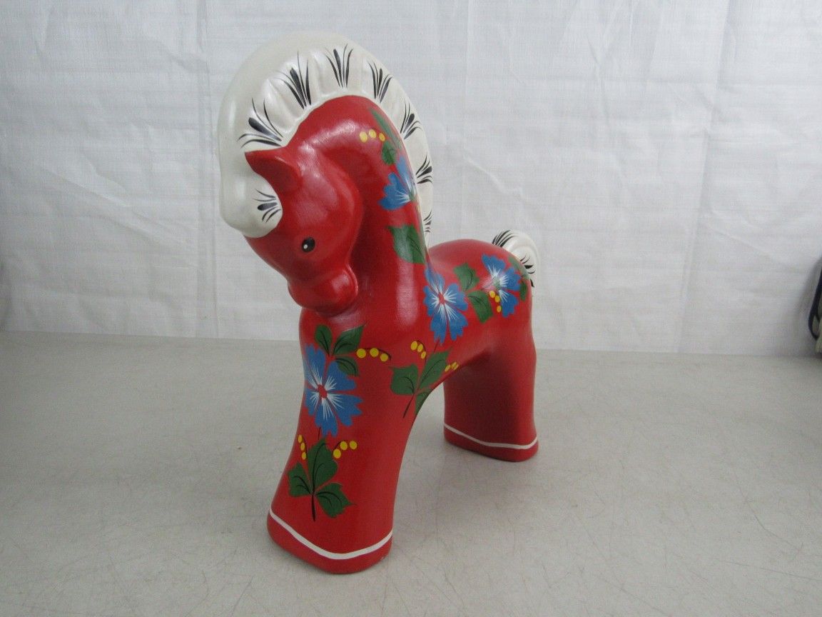 Russian Folk Art Hand Painted Vintage Wooden Toy Horse 11" Tall