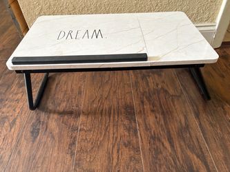 Table Small Rae Dunn "DREAM" Folding Laptop Lap Desk - White Faux Marble Bed Tray