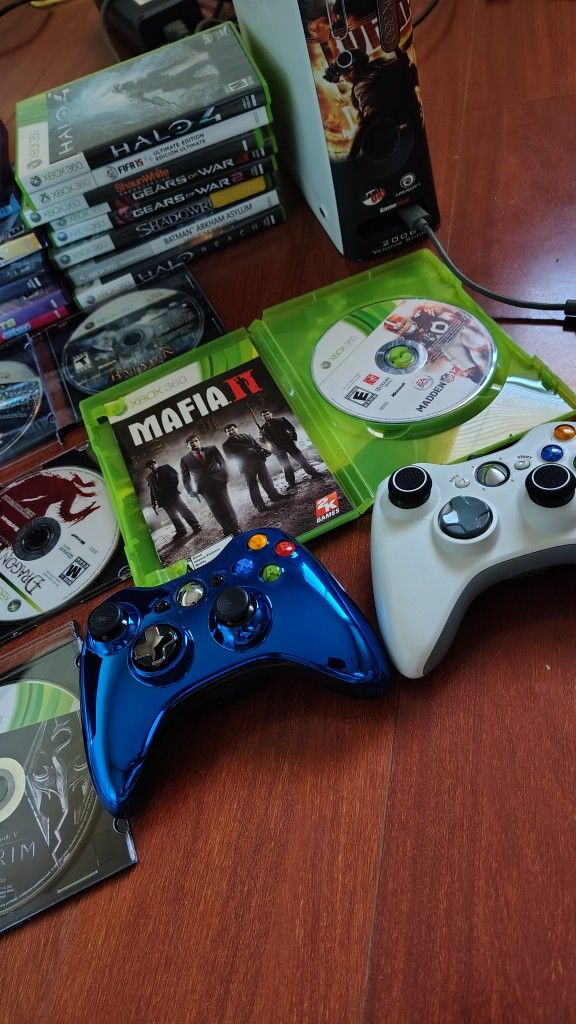 Xbox 360 With 25 Games And Two Controllers New Laser In Disk Drive