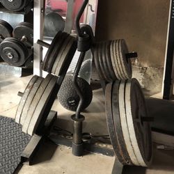 Weight Set- Olympic Plates w/ Stand & Curl Bar