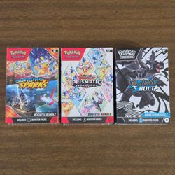 Pokemon Cards Scarlet and Violet Surging Sparks, Prismatic Evolutions and Black Bolt Booster Bundles