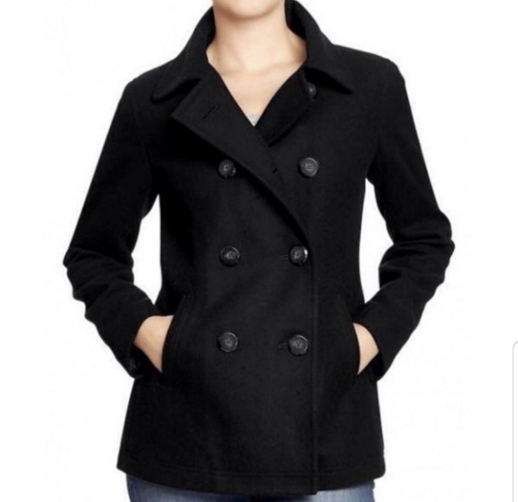 Old Navy Pea Coat Women's Black Wool blend Black Peacoat Double Breast M