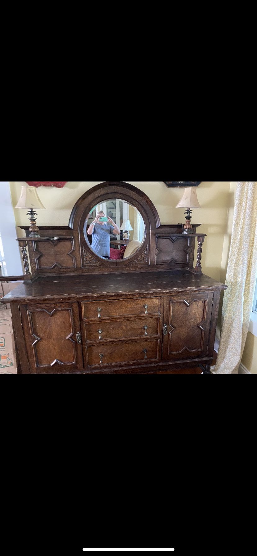 Antique Buffet Cabinet With Mirror