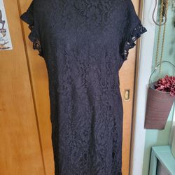 Who What Wear Short Sleeve Black Lace Dress Collar Detailing Size XXL 