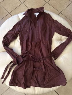 Brown Button-Up Shirt with Belt - New