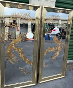 Two vintage 1970 Phoenix Bird Etched Mirror