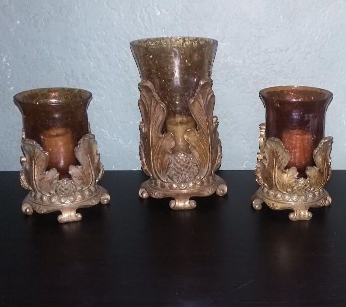 3 Gold Decorative Candle Holders