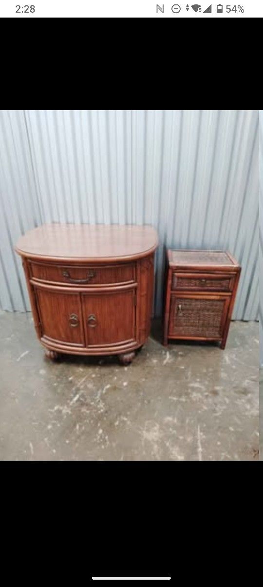 Tommy Bahama Island Estate
WICKER BAMBOO RATTAN CABINET Side tables lot of two Nightstands