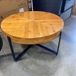 AS IS Minor Dent Newly Assembled 34" Round Wood Coffee Table with Metal Legs