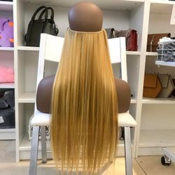 Blonde highlight Fish line band halo hair extension