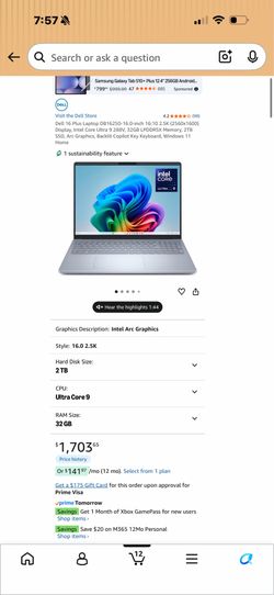 Dell 16 Plus Laptop DB16250-16.0-inch 16:10 2.5K