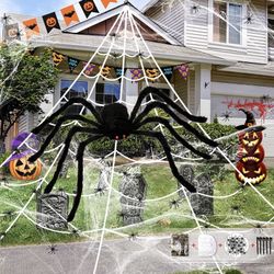 Halloween 16. 4 Feet Giant Stretch Cobweb, 58. 7inch Giant Hairy Spider with 20 Small Spiders Giant Spider Web Set for Scary Halloween Yard Lawn Home 