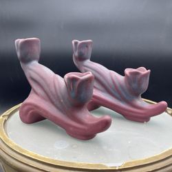 Vintage Pair Of Van Briggle Mulberry Double Candlestick Holders 6.5” VG 