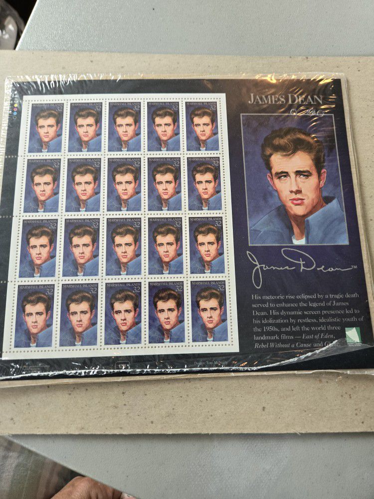 James Dean 1996 Full Sheet Of Stamps With Envelope And Stamp