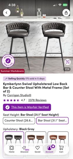 Kymberlynn Swivel Upholstered Low Back Bar & Counter Stool With Metal Frame (Set of 2) By Corrigan Studio®