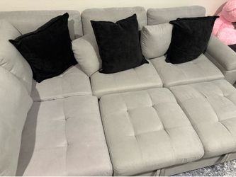 Large Light Gray Modular Sectional Sofa + Ottomans – Super Comfortable