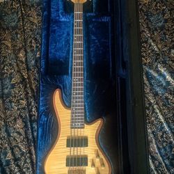 Schecter custom 5 string bass with hard shell case natural finish flame maple