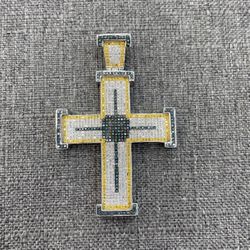 Charm Cross 10k White Gold With Micro Pave diamonds