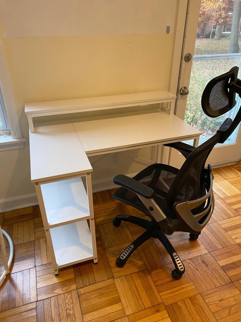 L Shaped Desk with Storage Shelves