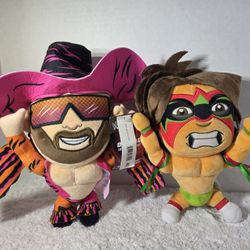 WWE Official Macho Man Randy Savage & Ultimate Warrior PLUSH 9" Figures (2) 
