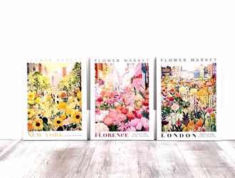 3Pcs Flower Market Color Botanical Canvas Wall Art🌻Like New🌻Please Read Description