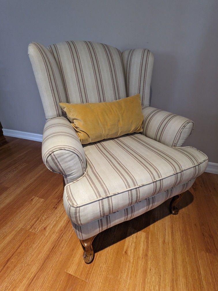 Vintage Upholstered Queen Anne Style Wingback Chair