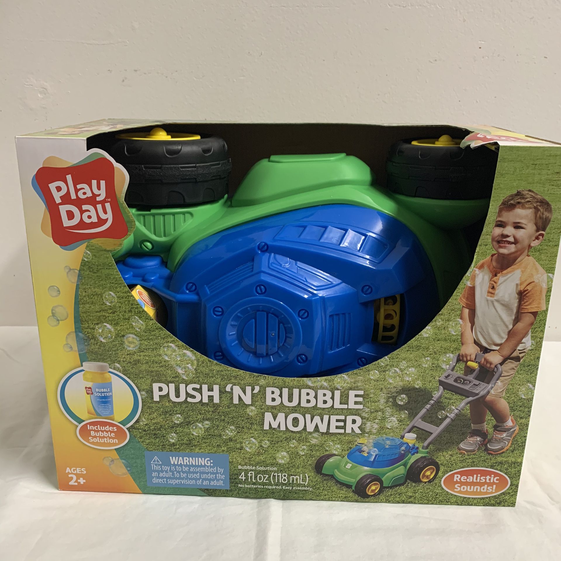 Play Day Push N Bubble Mower Lawn Toy Kids Pretend Play Yard Outdoor Outside NEW