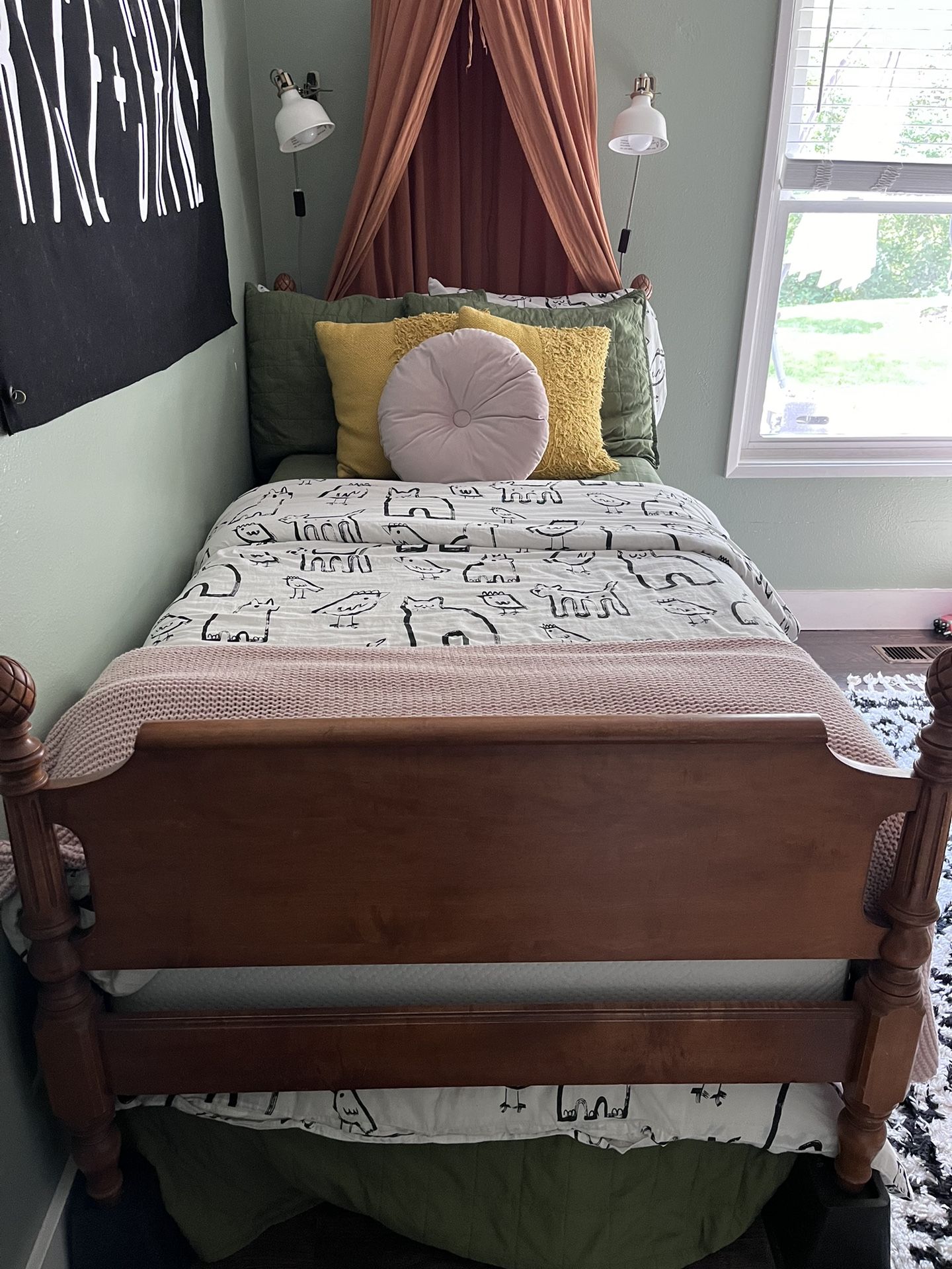 Solid Wood Vintage Twin Bed Frame And New Box spring