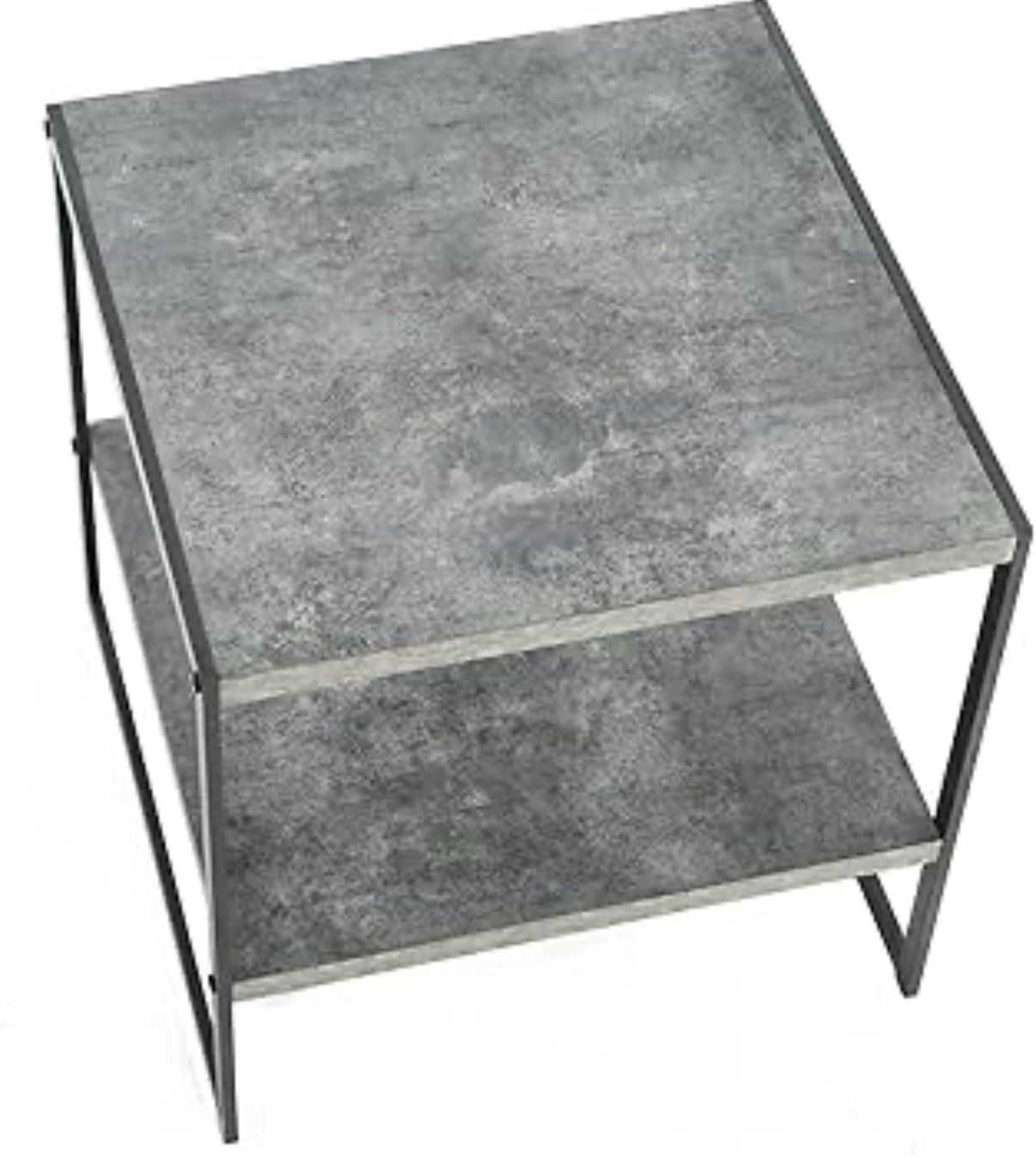 Household Essentials Side End Table with Storage Shelf Rustic Slate and Metal Legs