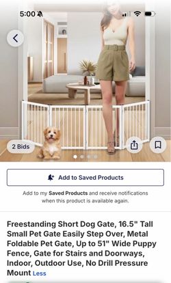 Freestanding Foldable Metal Dog Gate White