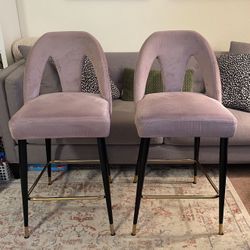2 Pink Velvet Counter Stools 