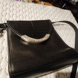 Brighton Black Leather Crossbody Bag shoulder Bag Purse 8.5" X 8" X 3"