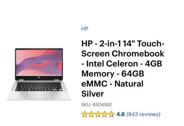 HP - 2-in-1 14" Touch-Screen Chromebook - Intel Celeron - 4GB Memory - 64GB eMMC - Natural Silver