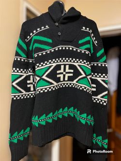 Polo Aztec Green Shawl Knit Sweater-medium