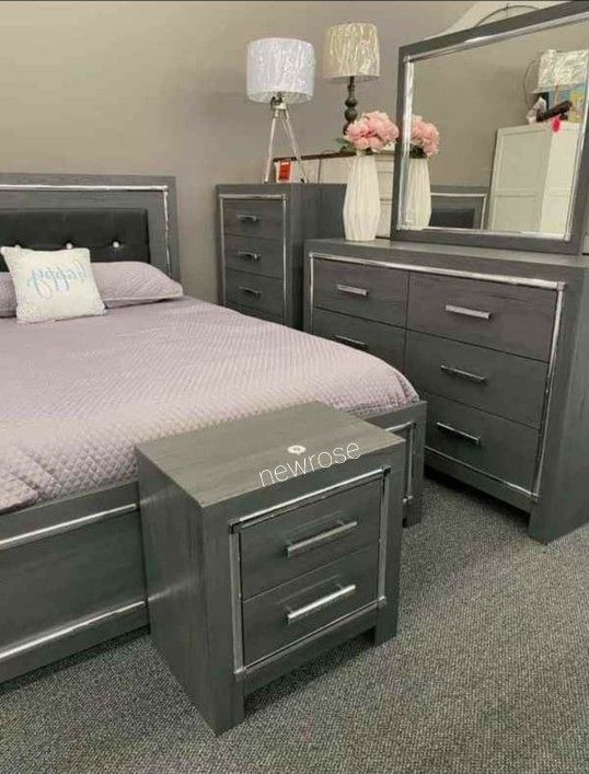 ✨️Same Day/ Next Day Delivery✨️Lodanna Gray Led Panel Bedroom Set 