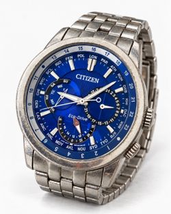 Citizen Eco-Drive World Time Blue Dial Stainless Watch – Solar – Works Great