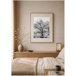 Japanese Sakura Wall Art | Black & White Cherry Blossom Print | 11x14 Matted