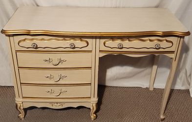 Mid Century French Provincial Style Writing Desk With Four Drawers