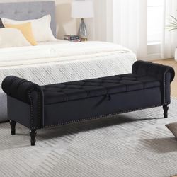 Luxury Velvet Storage Bench ( Black)