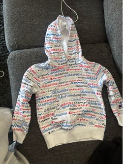 Champion Toddler Hoodie Size 5 White All-Over Logo Print
